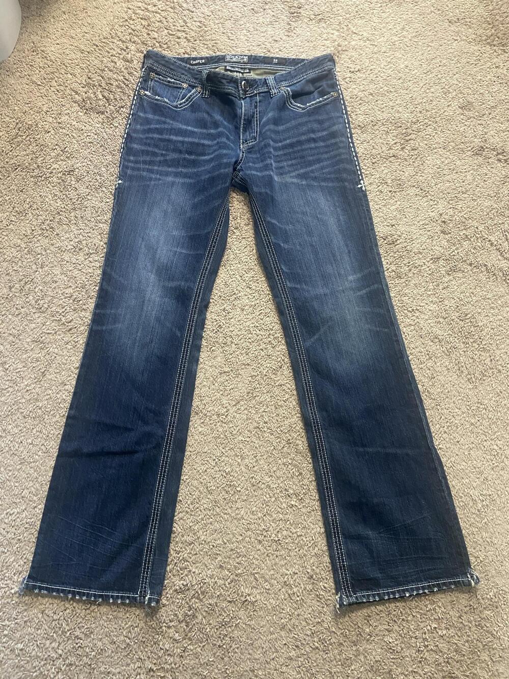 Affliction Cooper Jeans Mens 34x33 Blue Med Wash Regular Bootcut Denim
